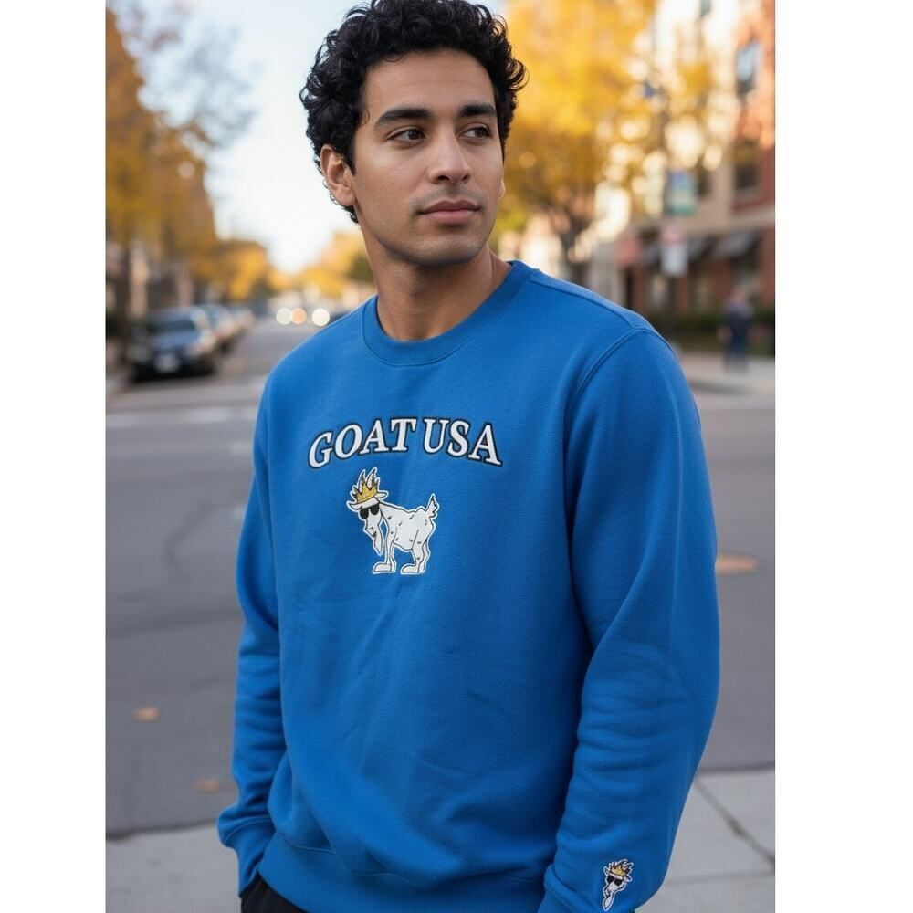 GOAT USA Men's Blue Embroidered Pullover Long Sleeve Sweatshirt - Size: Medium